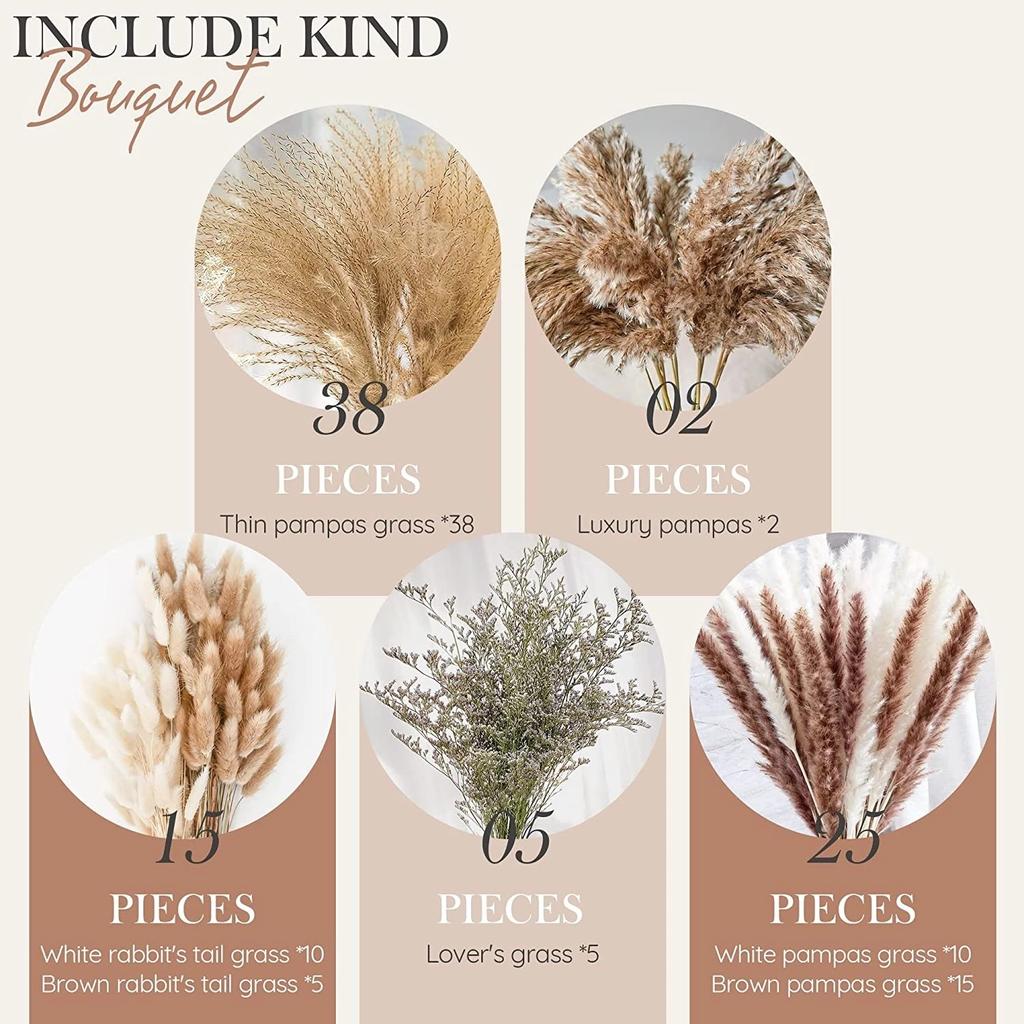 Feixe de Capim dos Pampas, Capim Rabo de Coelho, Juncos, Capim dos Pampas – Decoração Seca Fofa para Casa