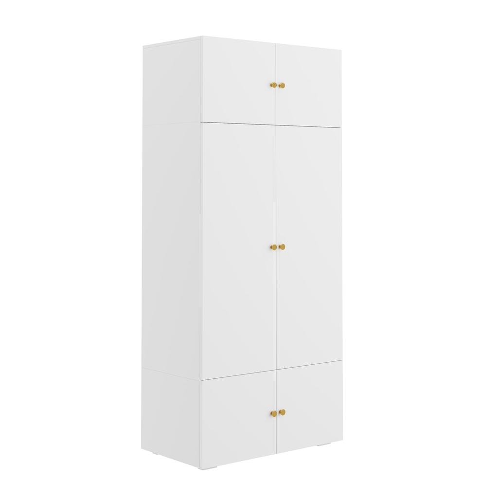 White, 90 x 50 x 200 cm, tall hinged door wardrobe, with 1 clothes rail and 5 storage compartments, for bedroom, children's room and office