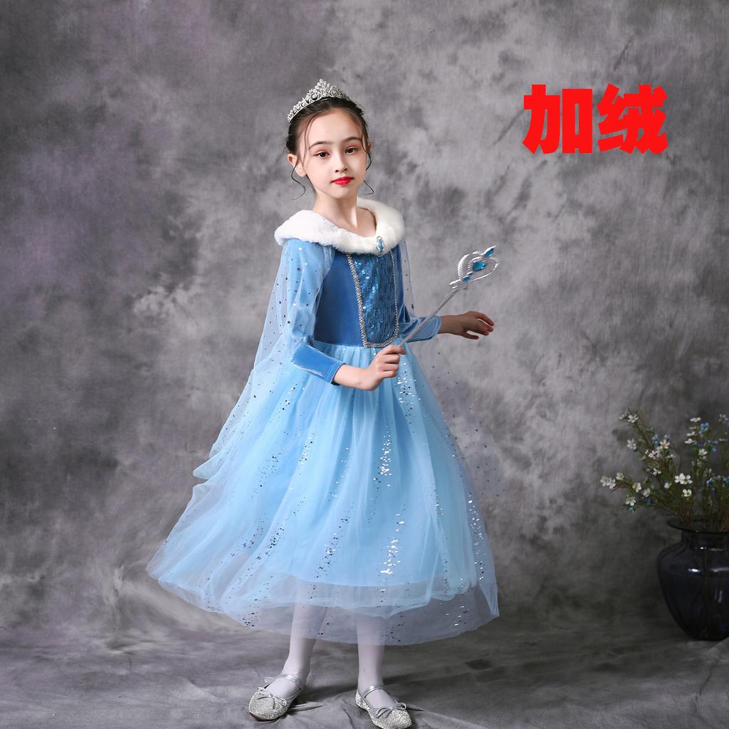 2020 Christmas Princess Elsa Dress Long Sleeve Foreign Trade Frozen Princess Dress Children's Dress Autumn and Winter Dress