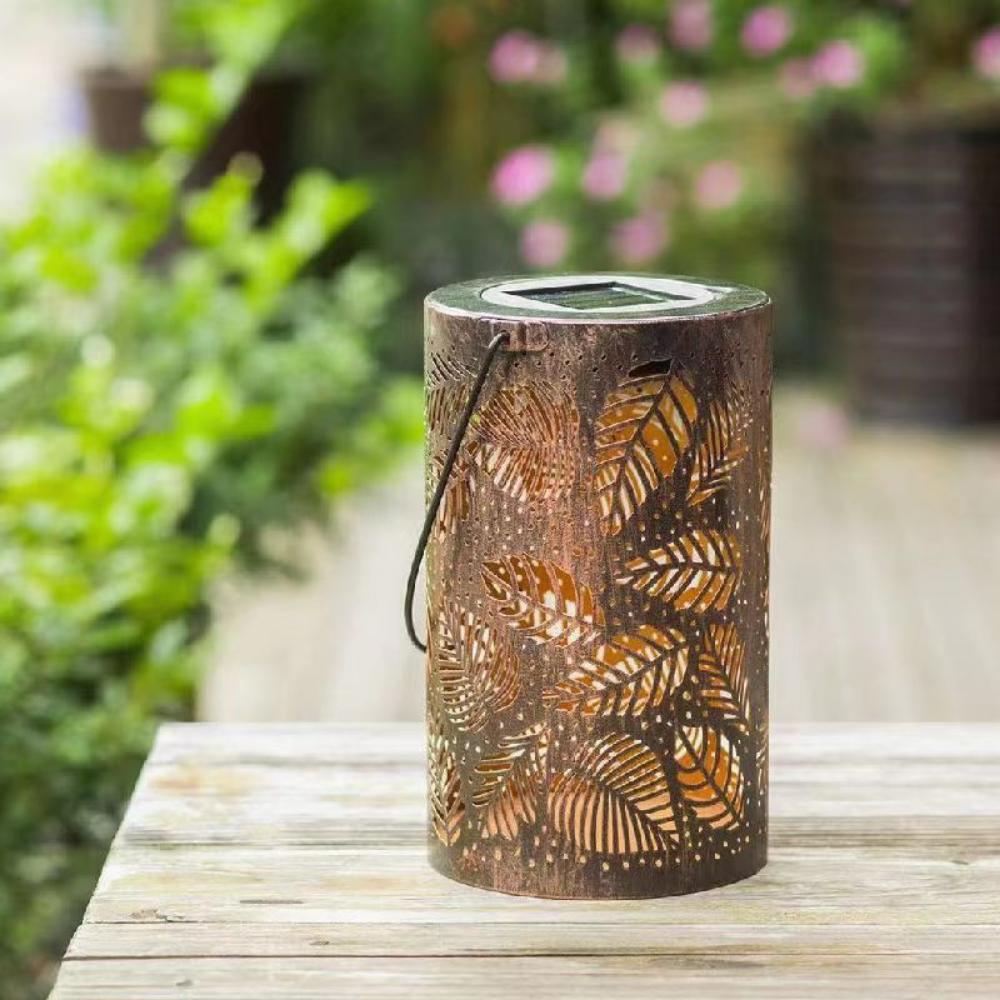 Solar Iron Lamp Outdoor Landscape Decoration Villa Balcony Garden Courtyard Hollow Leaf Projection Lantern Outdoor Iron Hanging Pastoral Lamp