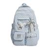 Cute Pink Plaid School Backpack with Star Applique Front Pocket Casual Daypack for Girls Daily Use