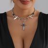 Cross-Border Dark Punk Rhinestone Cross Necklace with Cone Patchwork