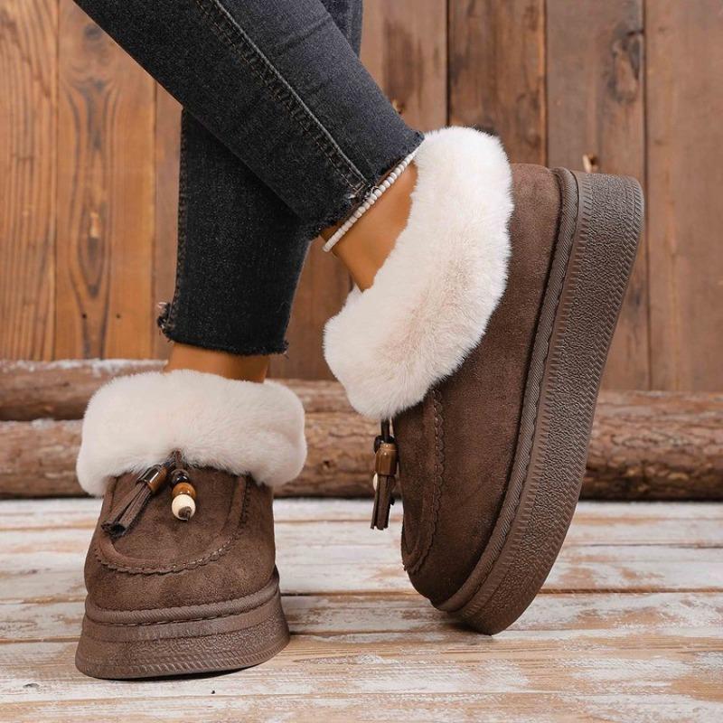 Winter New Fluffy Snow Boots Women's Round Head Thick Sole Fluffy Mouth Short Boots Casual Velvet Warm Cotton Shoes Women
