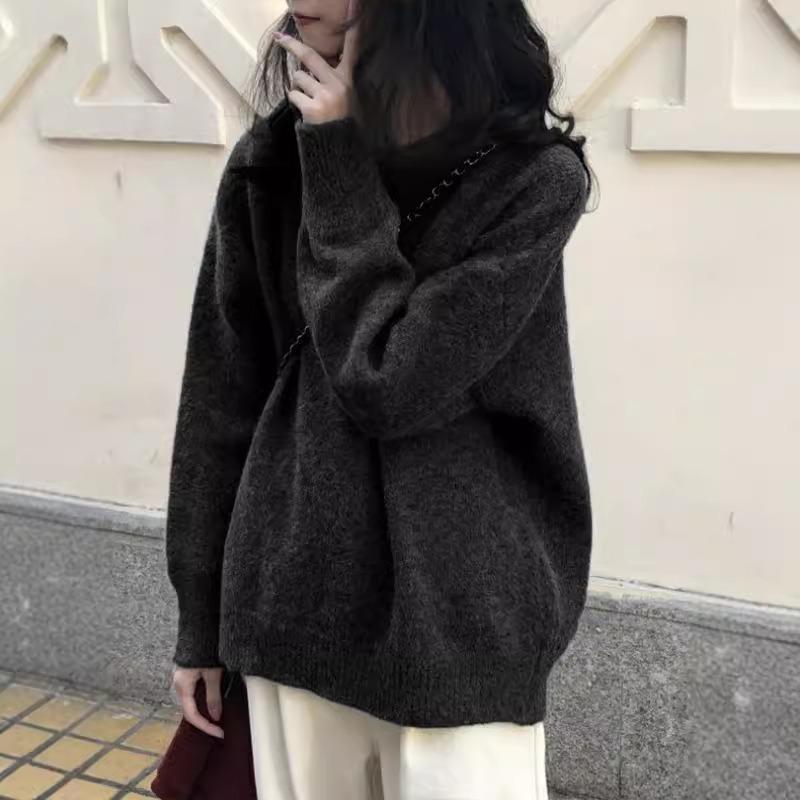 Retro Design Soft Waxy Round Neck Pullover Sweater Women's Autumn and Winter New Loose Lazy Wind Knitted Sweater Top