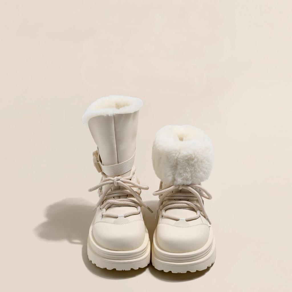 Flip the Hair and Wear Thick-soled Waterproof and Non-slip Snow Boots for Women's 2025 Winter New Velvet and Thickened Northeast Cotton Shoes