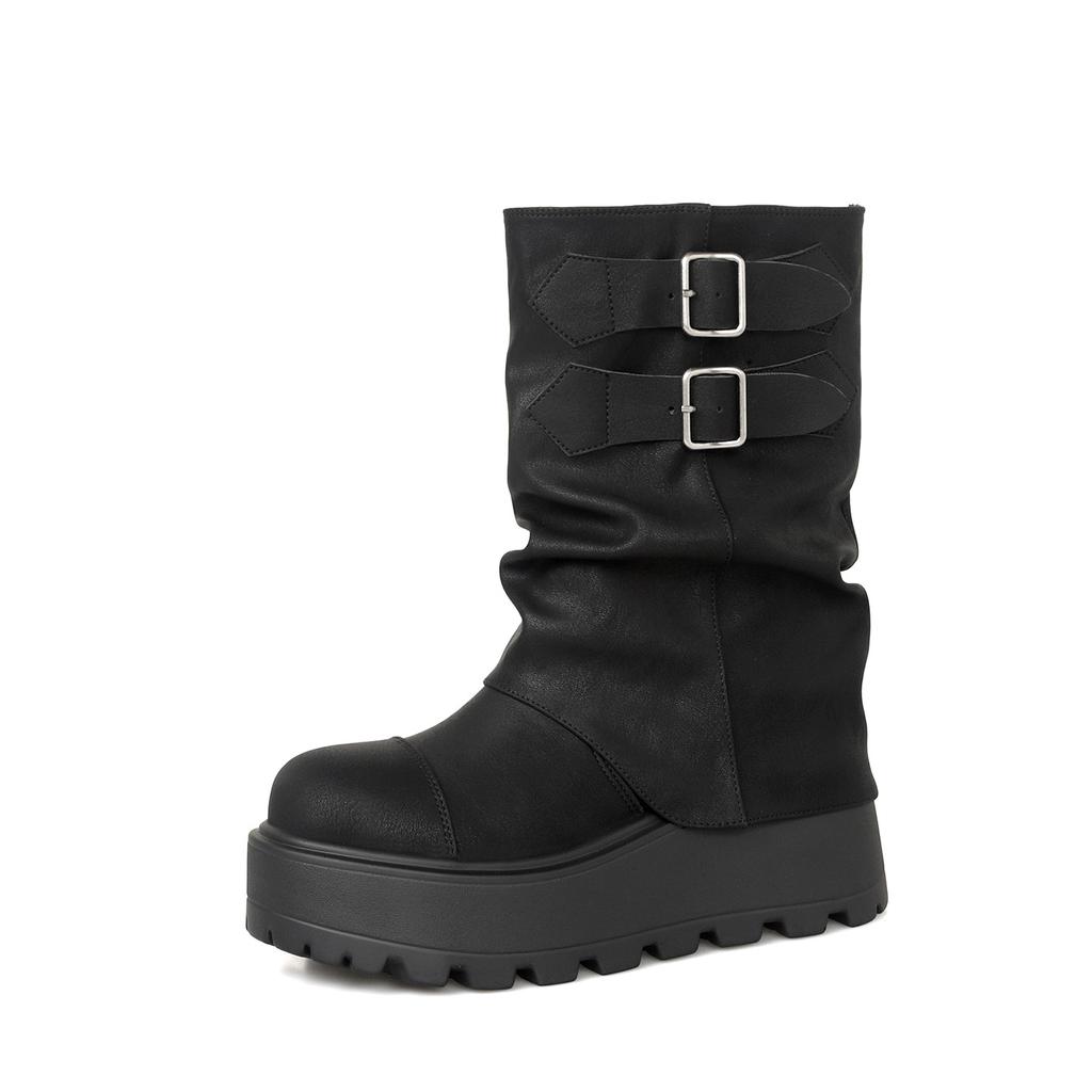 Buty podwyższające Spice Girls Styl Pustynny Krótkie Kozaki Wiosna i Jesień Nowe Buty z Szeroką Cholewką Damskie Kozaki w Kolorze Maillard