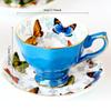 Vintage Butterfly Bone China Coffee Cup Saucer Set, Colorful Ceramic Tea Cup with Gold Rim, Elegant Porcelain Latte Mug for Afternoon Tea Home Decor