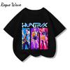 RogueWave Cool Kpop Hunter Girlgroup Muster Druck T-Shirt Lässiges Sport Kurzarm-T-Shirt Freizeit und Vielseitig