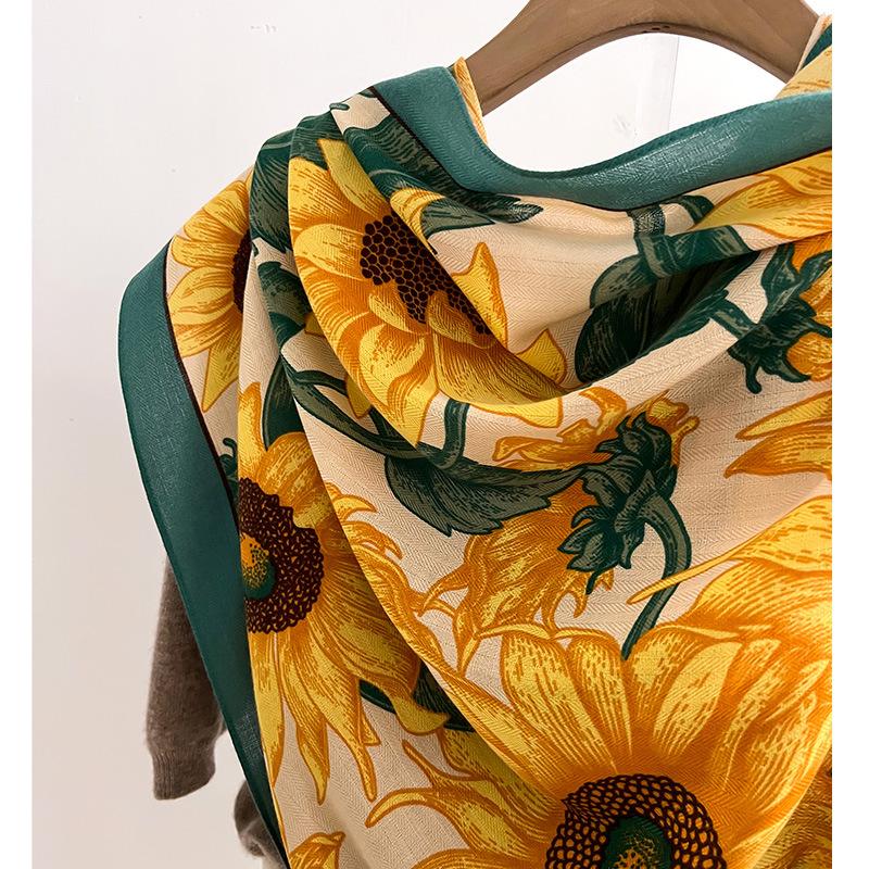 Sunflower Floral Print Women's Scarf Shawl Wrap Lightweight Cashmere feel Large scarves