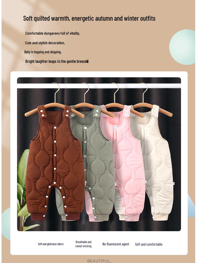 Pikowany kombinezon niemowlęcy: Ciepłe kombinezony jesienno-zimowe z rozpięciem w kroku