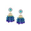 Blue Green Stones Cluster Beads Diamonds Choker Necklace & Earring Set For Women