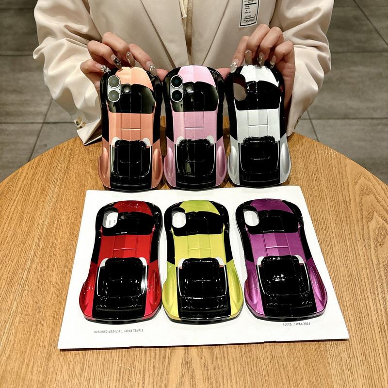 3D Car Shape Cool Glossy Phone Case For iPhone 16 Pro Max 15 Pro 14 13 12 11 Slim Hard PC Hybrid Silicone Soft Edge Shockproof Bracket Back Cover