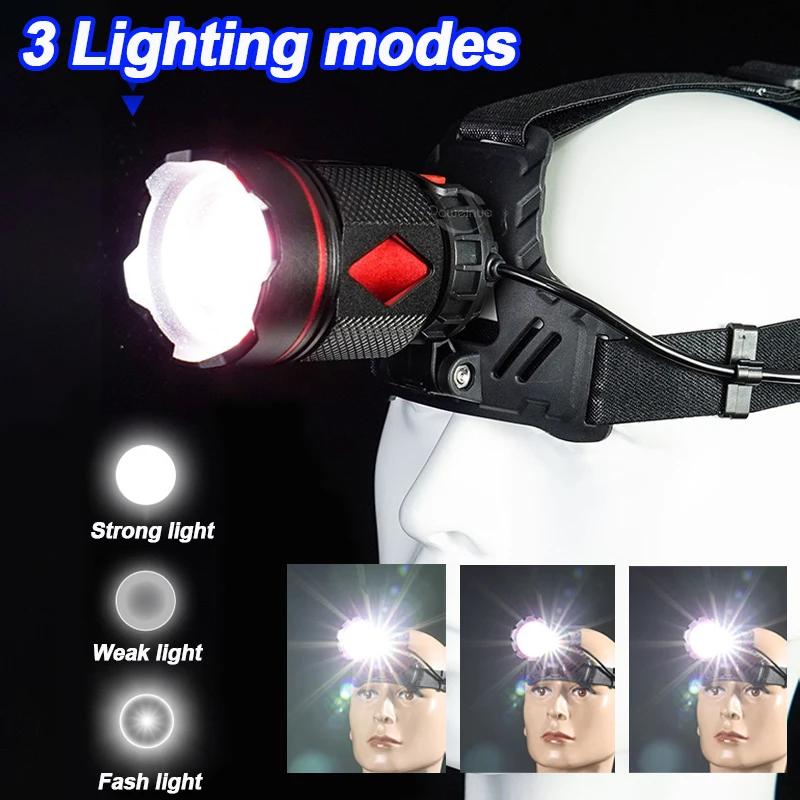 800W LED Super Bright Headlamp Long Shot 3500M Rechargeable Headlight Zoomable Lamp Night Fishing Head Flashlight