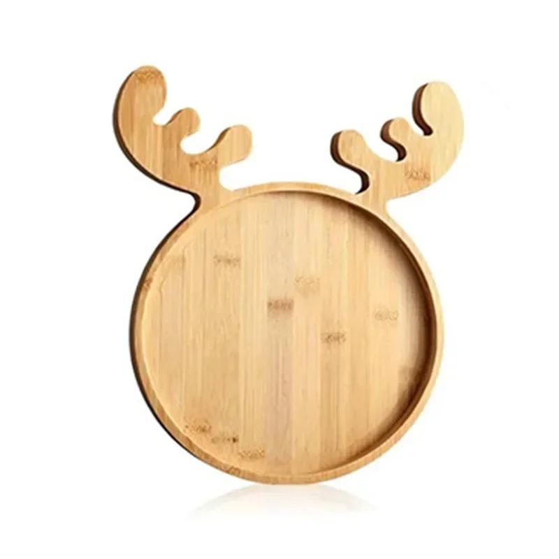 Santa Claus Shape Wooden Christmas Trays Solid Wood Cartoon Christmas Decoration Storage Tray Kitchen Snacks Plates Candy Decor