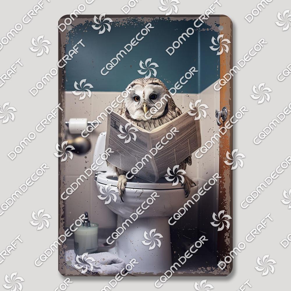 Funny Toilet Tin Sign Vintage Metal Poster Rabbit Raccoon Cat Dog Metal Plates Retro Wall Decor for Cafe Bathroom Home