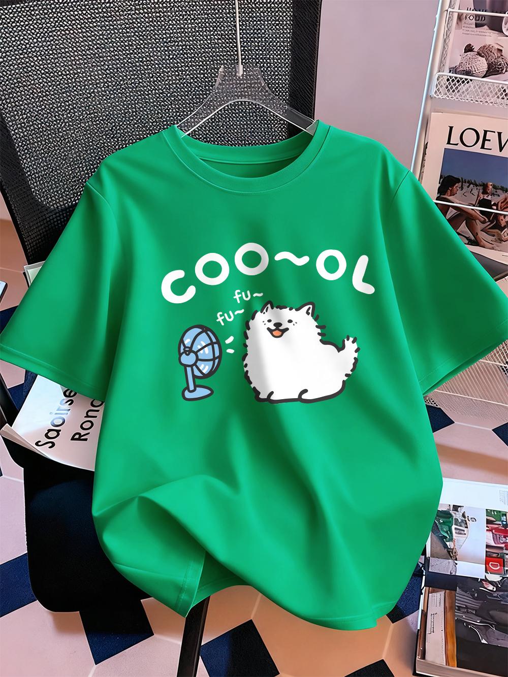 

Samoyed With A Fan Blowing Prints TShirts Womens Summer Cotton Short Sleeve Tops Loose ONeck Soft T Shirt Casual Woman Clothes 4XL