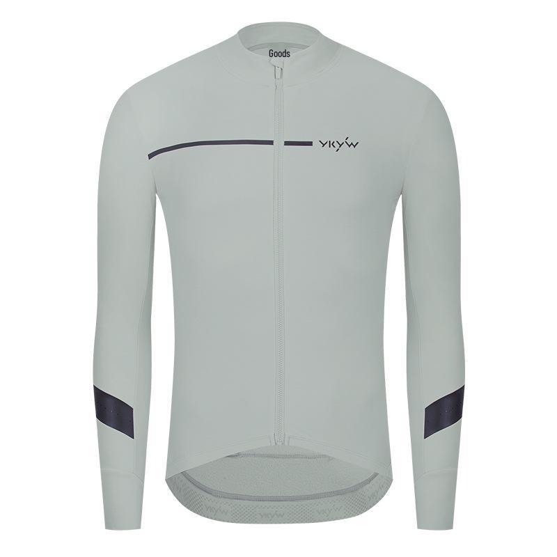 YKYWBIKE Men's Fleece Long Sleeve Cycling Jersey - Solid Color, Autumn/Winter Warmth
