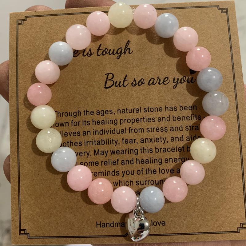 8mm Pink Zebra Stone Bead Bracelet with Gift Card: Perfect Holiday Friendship & Love Gift for Men & Women
