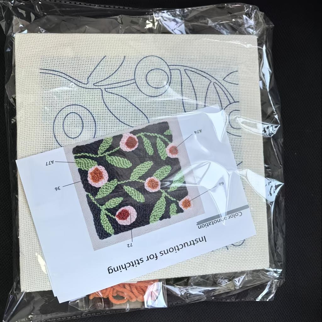 1 Set Punch Needle Beginner Kit with Adjustable Plastic Punches, Mixed Color Yarn, All Seasons Flower Theme Crafting Set, Complete Material Included