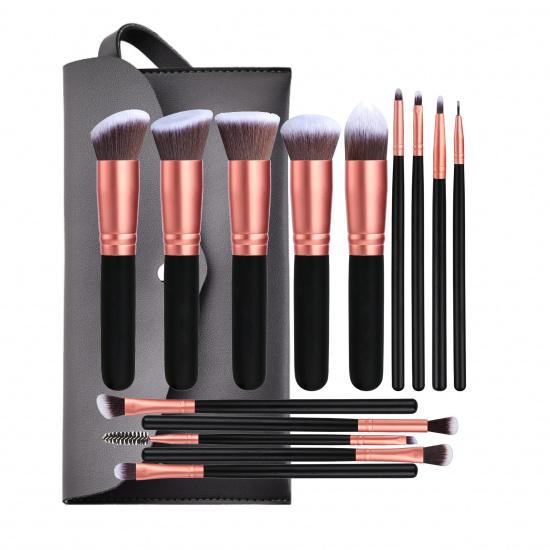 14Pcs Orange Rose Makeup Brush Set, Portable Soft Bristle Full Kit for Blush & Eyeshadow