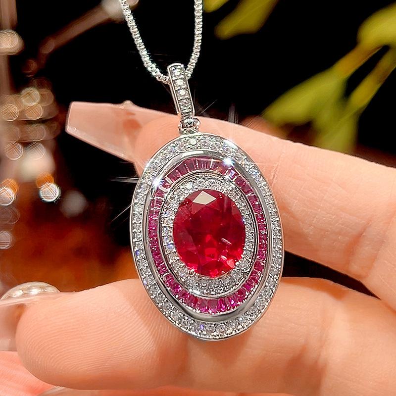 Jewelry Simulation Red Corundum Egg-Shaped Texture Set Jewelry Set Main Stone 10-12