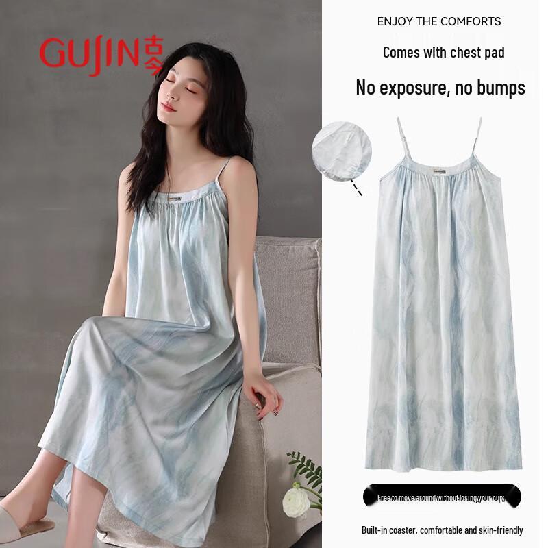 GUJIN Women s Summer Ice Silk Camisole Nightdress with Chest Pads XL