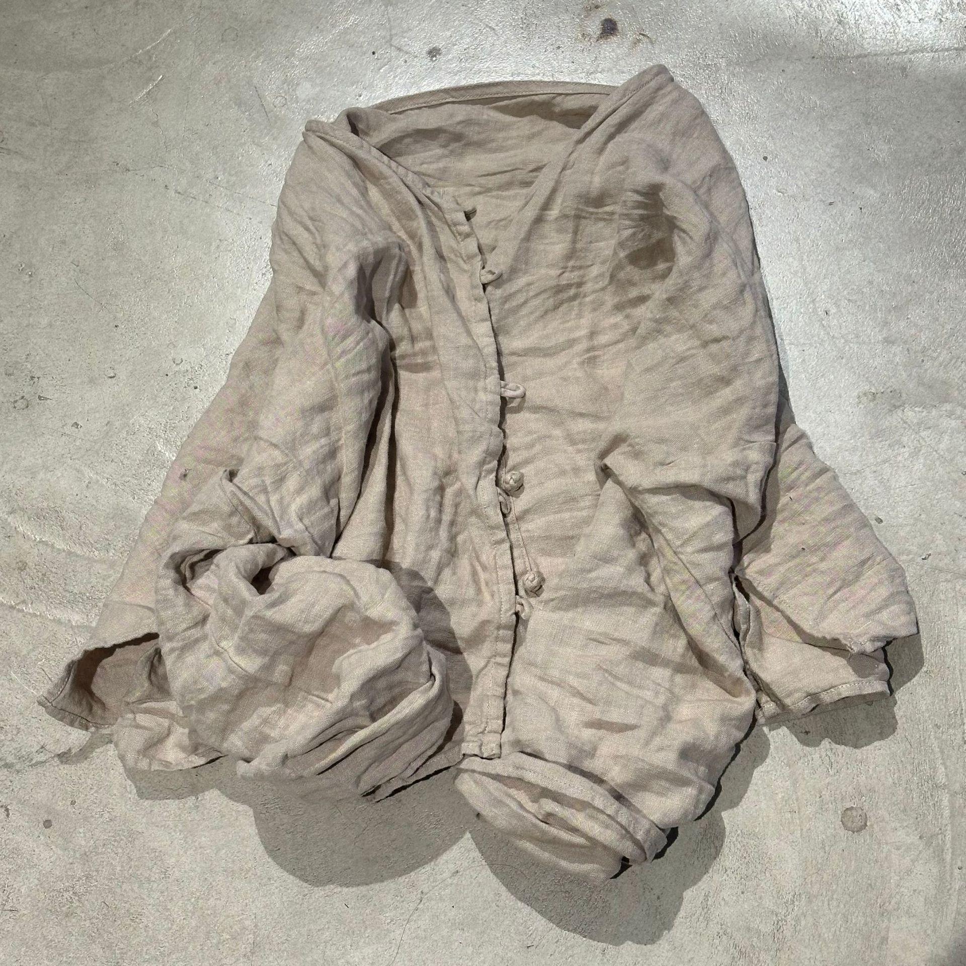 

Johnature Женская зимняя повседневная однобортная винтажная рубашка в стиле ретро с длинными рукавами в китайском стиле, однотонная рубашка One Size бежевый