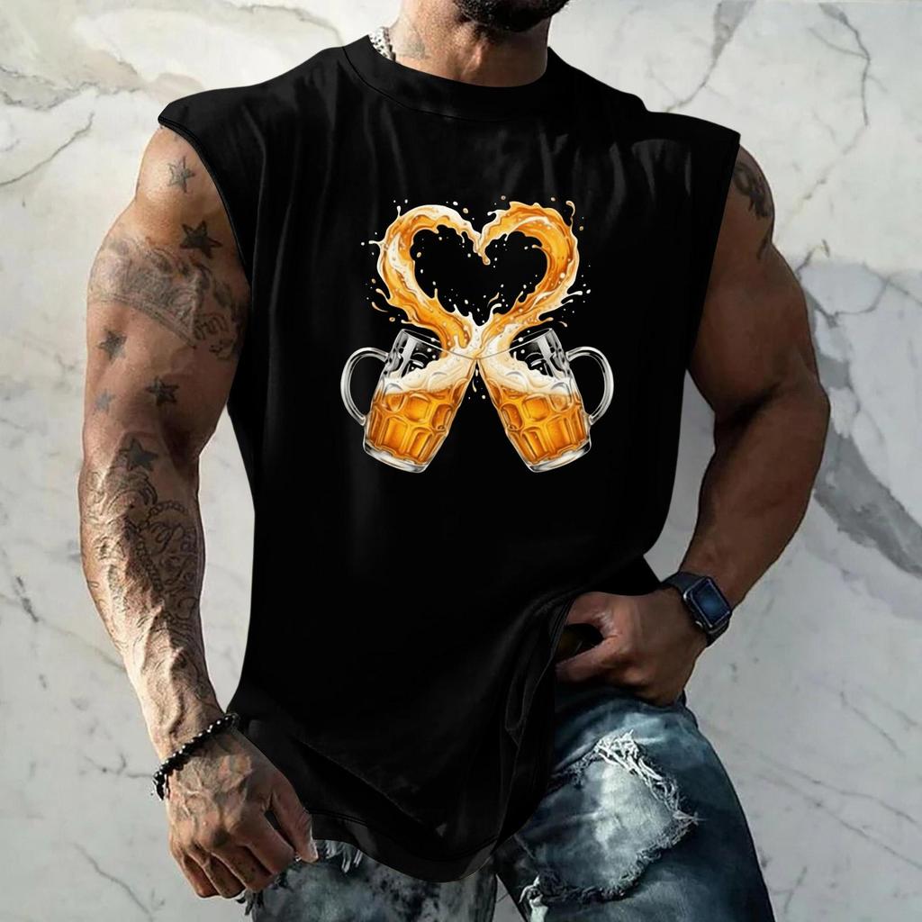 Men Sleeveless Tank Top Loose Fit Casual Streetwear Summer Muscle Shirt Beer Festival Graphic Print Lightweight Breathable Vest