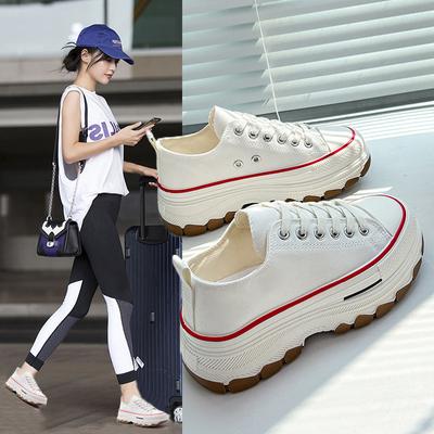 Platform dikke canvas damessneakers Antislip ademende wandelschoenen met veters PU-leer Casual hardloopsneakers voor vrouwelijke canvasschoenen