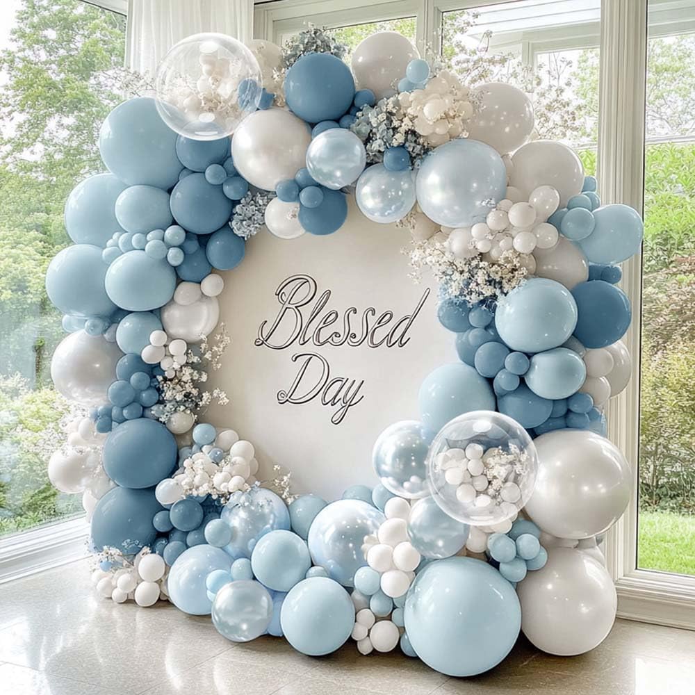 Dusty Blue and White Balloons Garland Double Stuffed Pearl Light Blue Balloon Arch Kit for Birthday Baby Shower Wedding Bridal Cinderella Frozen