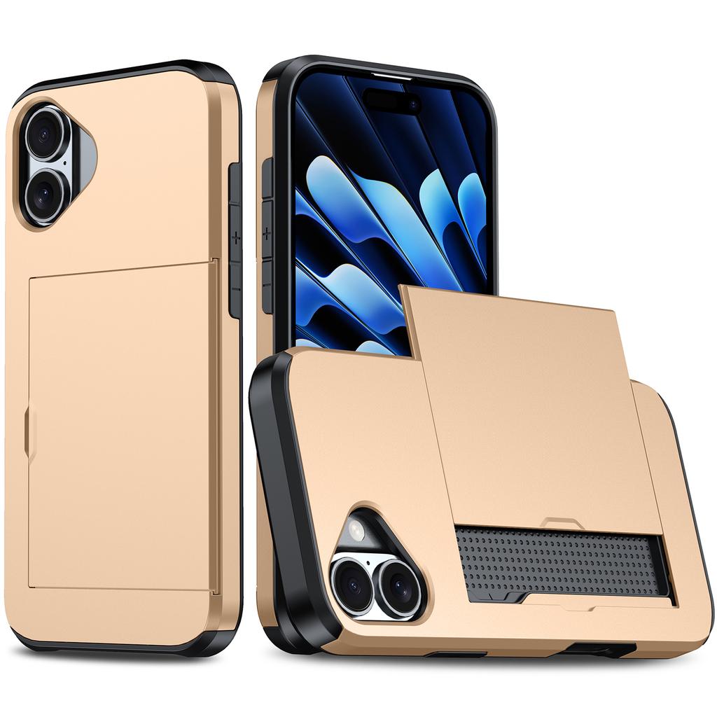 For iPhone 16 Case Dual Layer TPU+PC Phone Cover with Sliding Card Slot