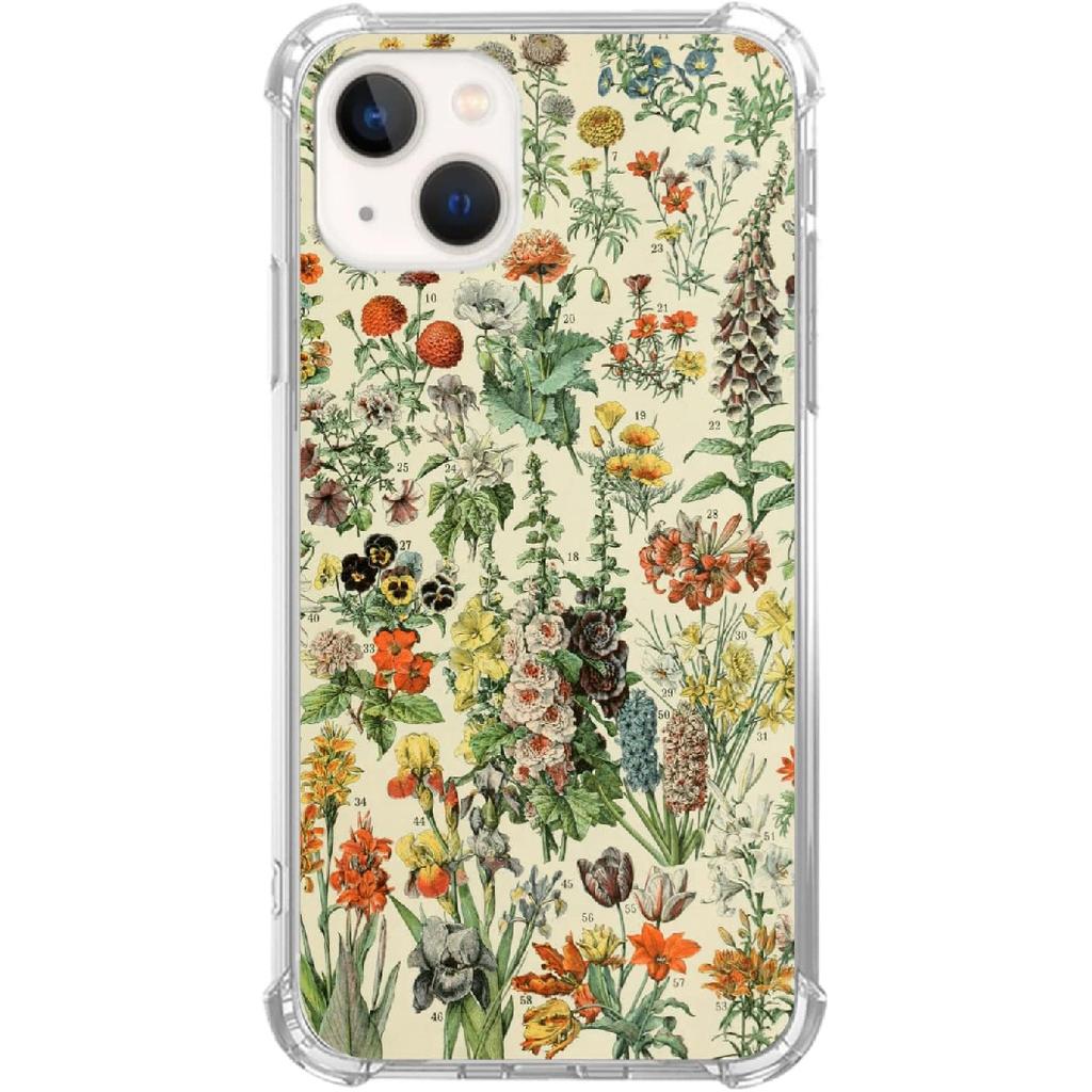 French retro flower phone case compatible iPhone 13,Old World Iris Phone Case Suitable for iPhone 13,Cool and Cute TPU Shockproof Phone Case
