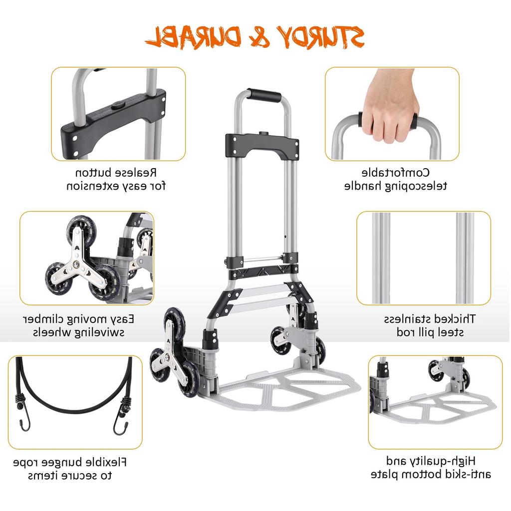 Hotel Trolley 3 Wheels Aluminium Alloy Stair Portable Climbing Cart Folding Hand Truck Luggage Cart With Telescoping Handle