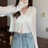 2025 Summer Ribbed Ice Silk Long Sleeve Knitted Cardigan – Women's Lightweight, Micro-Transparent, Hollow Out, Sun Protection.