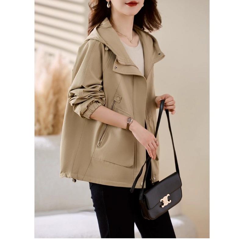 Loose Windbreaker Jacket for Middle Aged Women Fashionable Spring Autumn Hooded Casual Coat