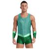 Men Sleeveless Fish Scales Print Bodysuit Sea King Sea God Halloween Cosplay Arm Sleeves Costume