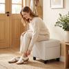 Small Ottoman, Square Footstool with Side Pocket, Rubber Wood Legs and Padded Seat for Living Room, Beige