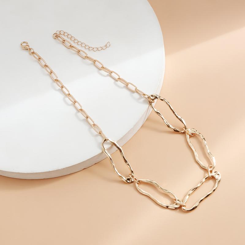 Minimalist Metal Irregular Hammer Pattern Adjustable for Women Fashion Gold Silver Color Oval Geometric Clavicle Chain Jewelry