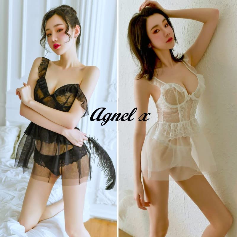 Sexy Lingerie Inner Underwear Nightwear One Piece Setup X053 [Agnel x] See-Through Women's (Free, White)