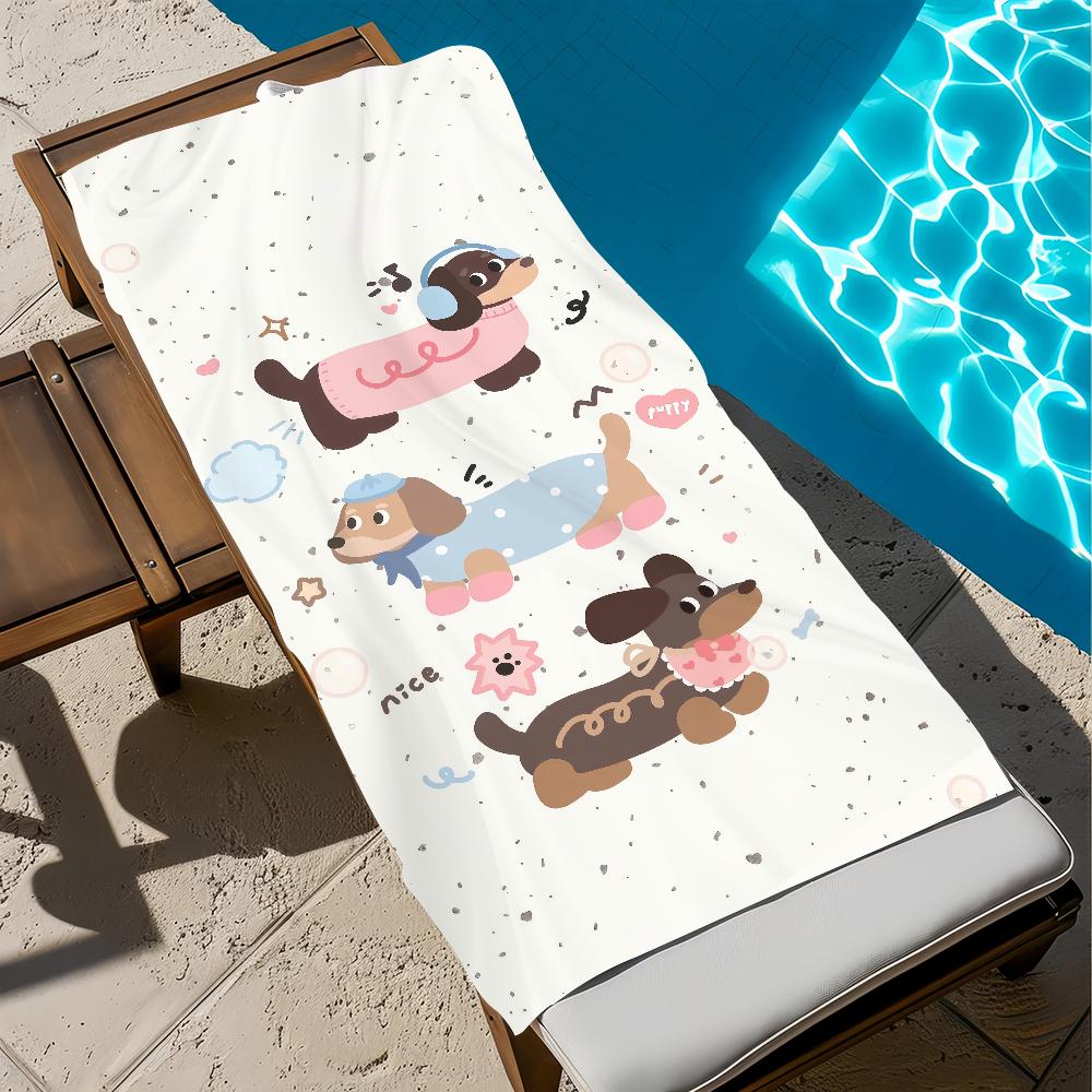 Cute Cartoon Dachshund Puppy Art dog soft Beach Towels Trip swim Pool bathing Towel Gym Spa home Decor Gift Holiday Vacation
