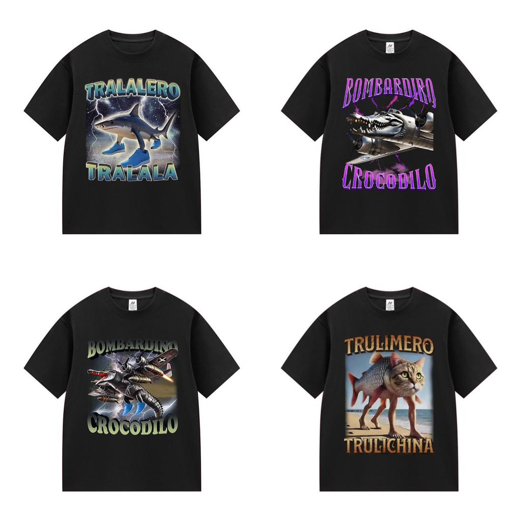 ZX Tee Funny Meme Trulimero Trulichina Funny Cat Fish T-shirts Men Italian Brainrot Print T Shirts Men's Women's Fashion Cotton Tops