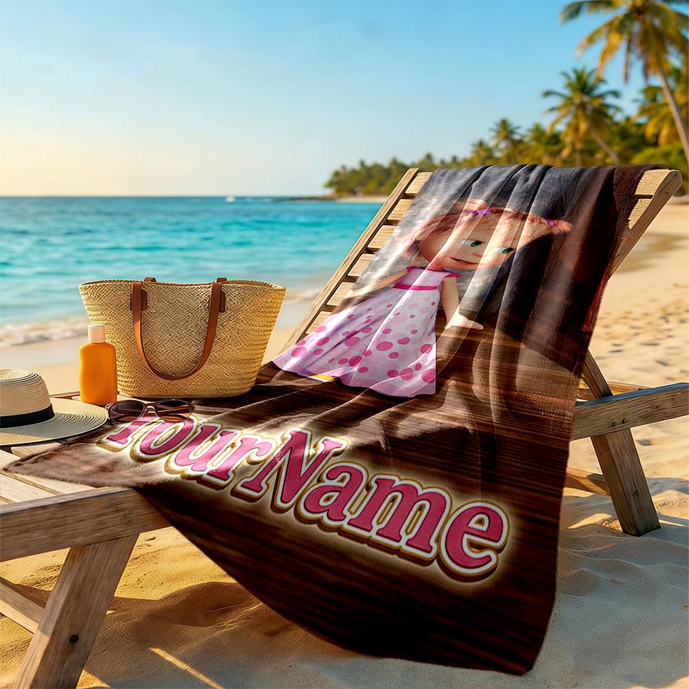 Masha Bear Customize Your Name Beach Towel Super Soft Microfiber Quickdry Fabric Perfect for Traveling Yoga Camping and Swimming