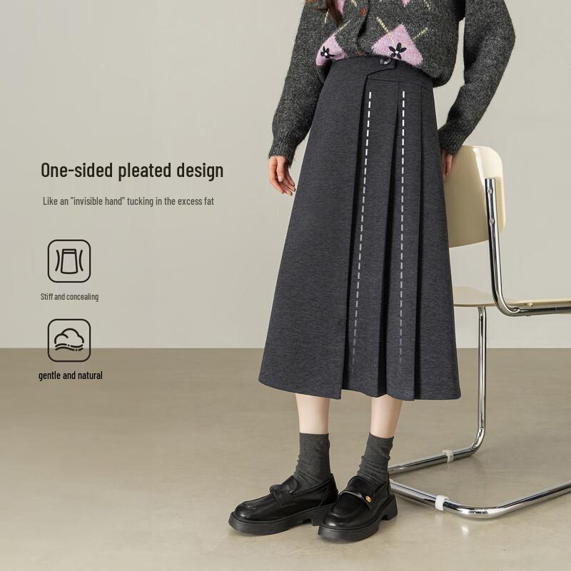 Shangdoubila Women s Winter Wool Blend Pleated A-Line Skirt US 6