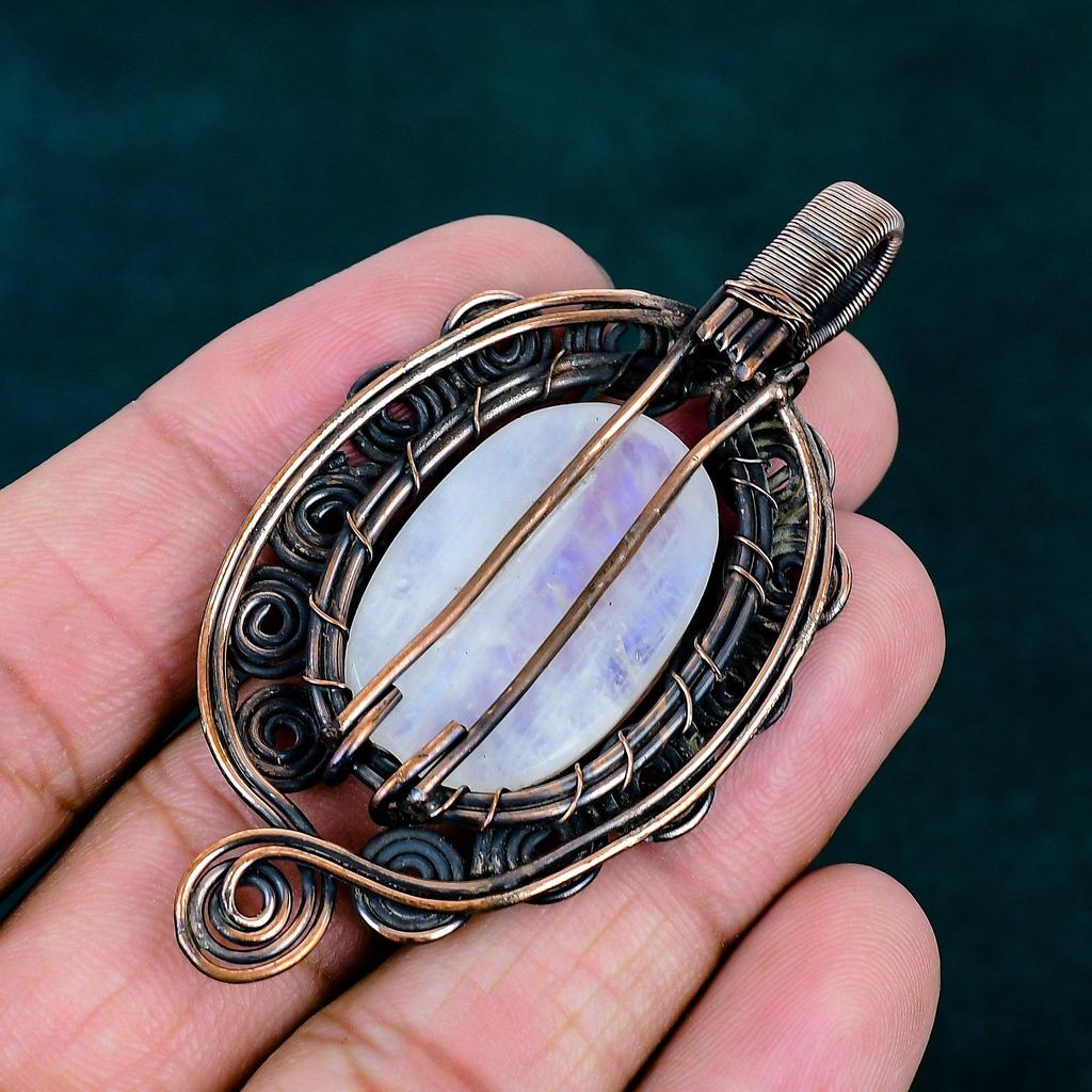 Rainbow Moonstone Pendant Handmade Stylish Jewelry Natural Gemstone Pendant Copper Wire Wrapped Jewelry  Wonderful Jewelry Gift for Mother