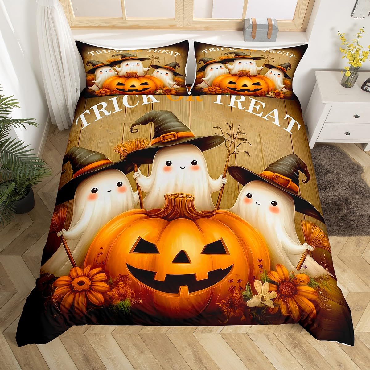 

Halloween Bedding Set 3D Printed Ghost Duvet Cover Set Pillowcase Skin-Friendly Single Twin King Size for Adult Halloween Decor Eu Single 135x200cm