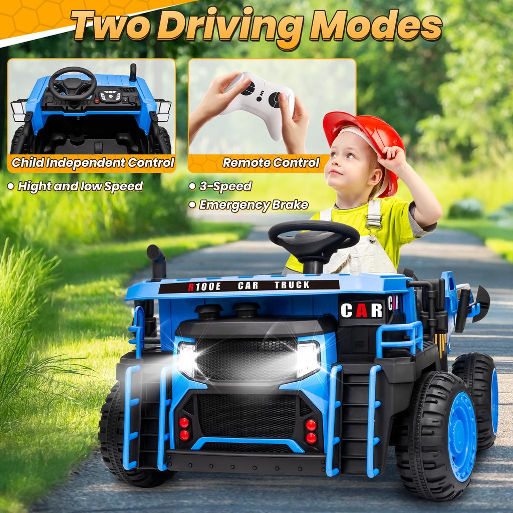 24V Ride On Toys w/Remote Control, 2 Seater 400W Ride On Dump Truck, Electric Powered Ride On w/Dump Bed, 3 Speeds, Shovel, Blue