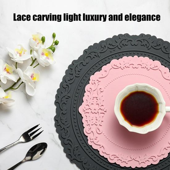 Silicone Placemat Nordic Vintage Lace Pattern Table Mats Heat Resistant Trivet for Hot Dishes Non-Slip Coaster for Kitchen Table
