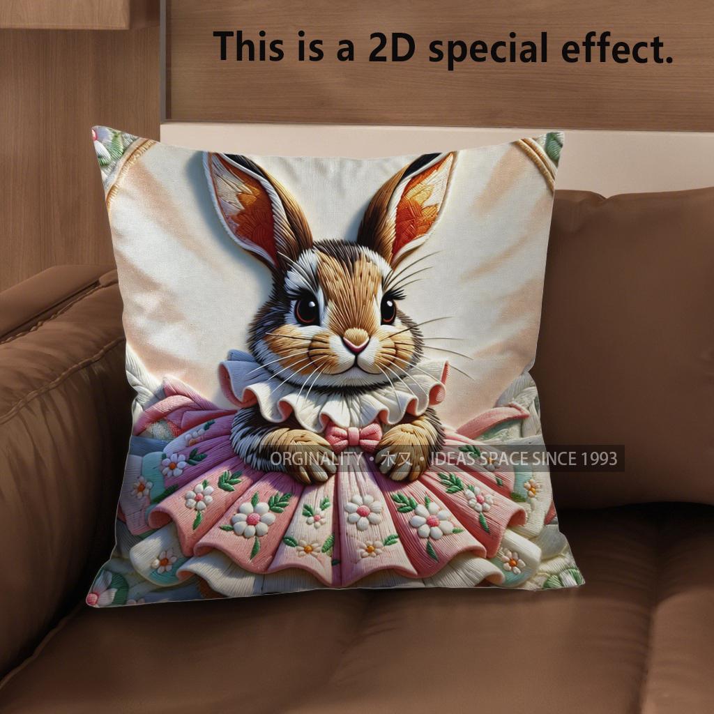 2D Süße Kaninchen Verkleidete Kissen Für Heimdekoration Muster Kissenbezug Geeignet Für Sofa Schlafzimmer Auto Kissenbezug