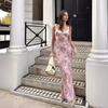 French Floral V-neck Pleated Suspender Slim and Thin Dress Women's Early Spring New Seaside Vacation Dress