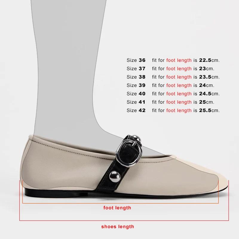 Fashion Ballet Flats for Ladies 2025 Spring Rivet Design Buckle Strap Soft Leather Women Footwear Light Comfortable Leisure Female Shoes